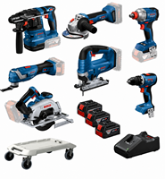 Bosch Blauw Accutoolkit 7 TOOLKIT 18V GSR 18V-65 + GBH 18V-22 + GWS 18V-8 + GDX 18V-285 + GKS 18V-57-2 + GOP 18V-34 + GST 18V-125 B | 3x 5.0Ah + GAL 18V-40 - 0615A500HC