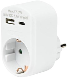 USB + USB-C lader wit met randaarde adapter 17W - 9540141