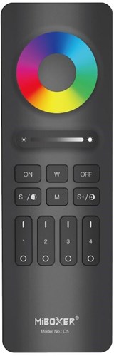 Enzo RGB-CCT afstandsbediening | 2.4G | 4-zones | mat zwart design  | MiBoxer Mi-Light 2.0 | C5 | excl. 2 x AAA batterij - LED0229 