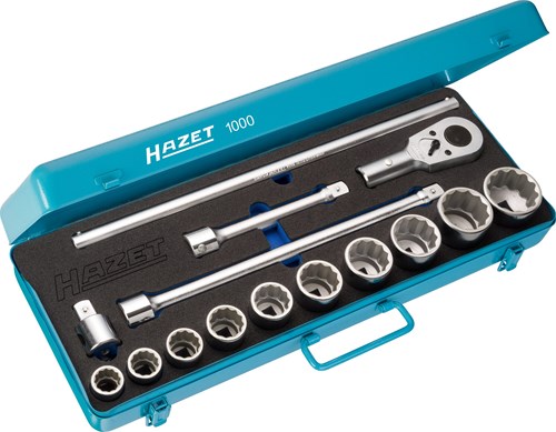 HAZET Dopsleutelset 1000Z · 3/4 inch (20 mm) vierkant hol · Buitentwaalfkant profiel · 15-delig · 22 · 24 · 27 · 30 · 32 · 36 · 38 · 41 · 46 · 50