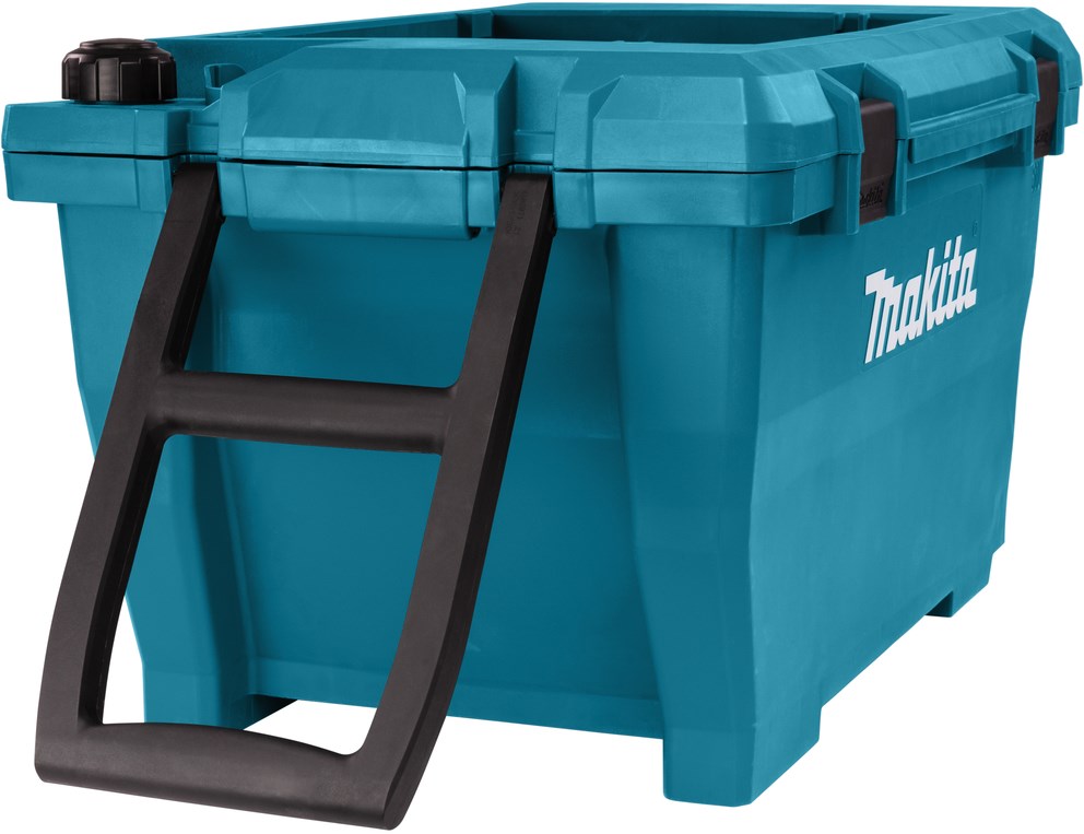 Makita Wasser- Und Transportbox 50 L – 127104-4, 440x690x380 Mm, Als Vorratsbehälter Oder Für DHW080 Akku-Hochdruckreiniger, Mit Tragegriff & Deckelöffnung