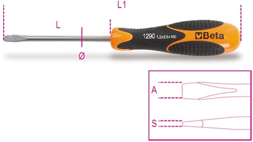 Beta Schroevendraaiers voor sleutelschroeven, vervaardigd uit roestvaststaal 1290INOX 2,5X50 - 012900403
