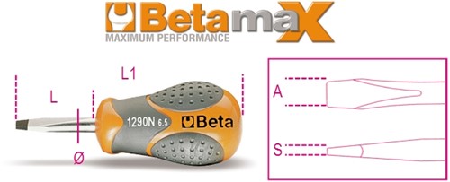 Beta Schroevendraaier voor sleufschroeven, korte uitvoering 1290N 6,5X30 - 012900106