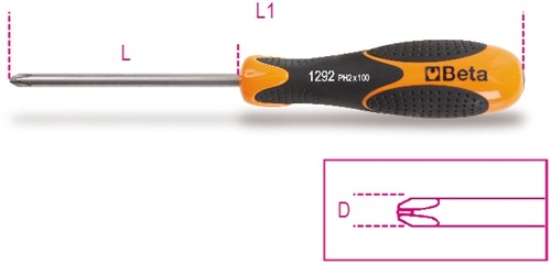 Beta Schroevendraaier voor kruiskopschroeven met Phillips® profiel, vervaardigd uit roestvaststaal 1292INOX 3X60 - 012920403