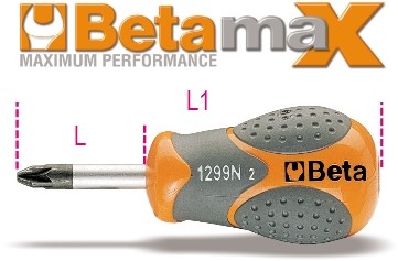 Beta Schroevendraaier voor kruiskop Pozidriv® - Supadriv® schroeven extra korte uitvoering 1299N/PZ 1 - 012990021
