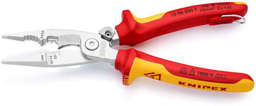 Knipex Elektro installatietang geïsoleerd | Meercomponenten-omhullingen | VDE-gekeurd | Geïntegreerde openingsveer - 13 96 200 T BK-2