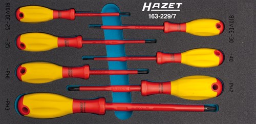 HAZET Schroevendraaierset - geïsoleerd 163-229/7 - Kruiskop profiel PH, Sleufprofiel - 7-delig - 0,4 x 2,5 – 0,8 x 4 - PH1 – PH3