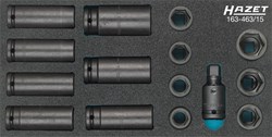 HAZET Krachtdopsleutelset 163-463/15 · 1/2 inch (12,5 mm) vierkant hol · Buiten-zeskant-tractieprofiel · 15-delig · 17 – 27