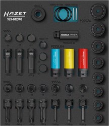 HAZET Krachtdopsleutelset 163-612/40 | 3/4 inch (20 mm) vierkant hol, 1/2 inch (12,5 mm) vierkant hol, 24 mm buitenzeskant | Binnenveeltandprofiel XZN, Binnen-zeskant-profiel | 40-delig