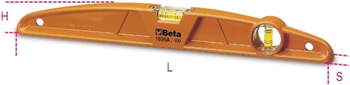 Beta Waterpassen vervaardigd uit gegoten aluminium, met een geslepen meetvlak en twee onbreekbare libellen, nauwkeurigheid: 1 mm/m 1696A 400 - 016960104