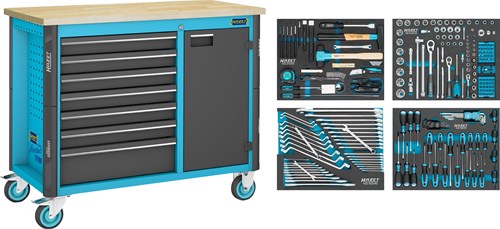HAZET Werkbank - rijdend - Assistent 179NW - assortiment 179NW-7/230 - 230-delig - Laden, ondiep: 6 x 81 x 522 x 398 mm - Laden, diep: 1 x 166 x 522 x 398 mm