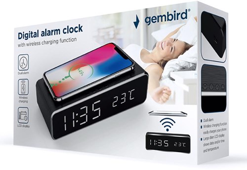 Gembird Digitale wekker met draadloze laadfunctie voor smartphone - 8140250-2