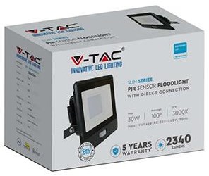 V-Tac LED Bouwlamp | 30W | 3000K | IP65 | met Sensor | Body Zwart - 9335220-2