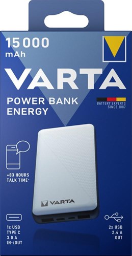 Varta Powerbank 15.000mA zilver + led indicatie USB en USB-C - 3509020-2