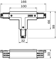 T-stuk links vast 90gr tbv. rail 3-fasen zwart - 5050055-2