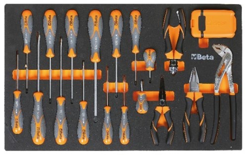 Beta M166 Zachte foam inlegbak met Beta Max schroevendraaiers | tangen en 1/4" bits - 024500879 024500879