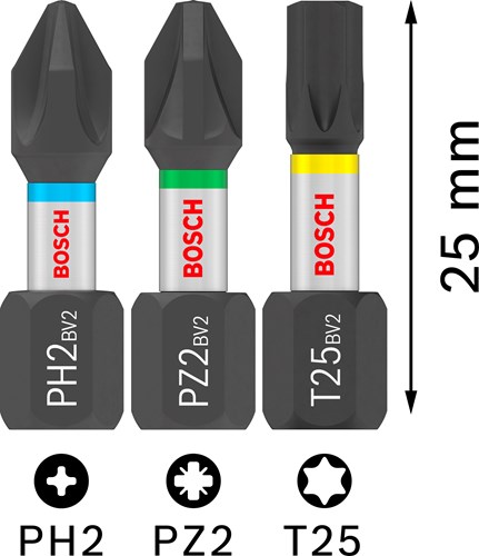 Bosch Accessoires PRO Impact schroefbitset | PH2 (x5) | PZ2 (x5) | T20 (x5) | T25 (x5) | T30 (x5) | 25 mm | 25 stuks - 2608521U63-3
