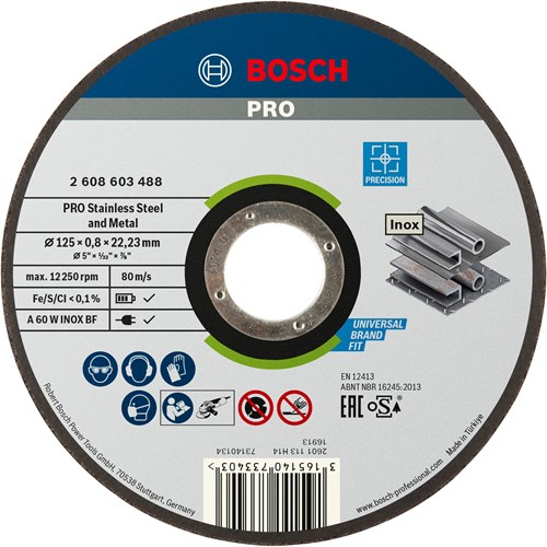 Bosch Accessoires Doorslijpschijf recht Best for Inox - Rapido A 60 W INOX BF, 125 mm, 22,23 mm, 0,8 mm 1st - 2608603488