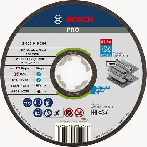 Bosch Accessoires X-LOCK Slijpschijf Expert for Inox & Metal 125x1x22.23mm, recht - 1 stuk(s) - 2608619264