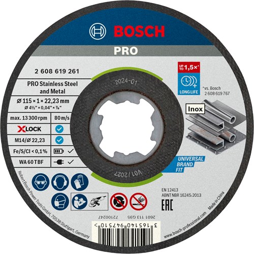 Bosch Accessoires X-LOCK Slijpschijfblik 10x Standard for Inox 10x115x1x22.23mm, recht - 1 stuk(s) - 2608619266