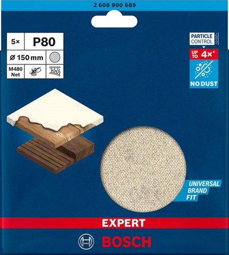 Bosch Accessoires Expert M480 schuurnet voor excenterschuurmachines 150 mm, K80 5-delig - 2608900689-2