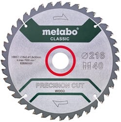 Metabo Cirkelzaagblad "Precision Cut" HW/CT Ø 216 mm, 40 WZ 5° - 628060000