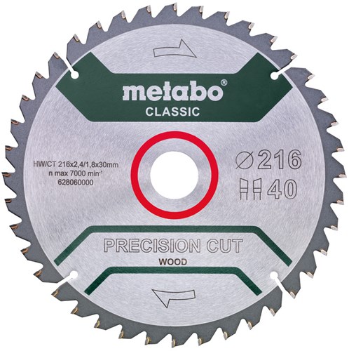 Metabo Cirkelzaagblad "Precision Cut" HW/CT Ø 216 mm, 40 WZ 5° - 628060000