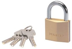 Masterlock 50mm thick solid brass body - 30mm hardened steel shackle, 8mm diam. - - 2950EURD