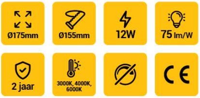 Varnalux LED panel downlight 12W wit 4000K BASIC Ø175mm - 9000080-3
