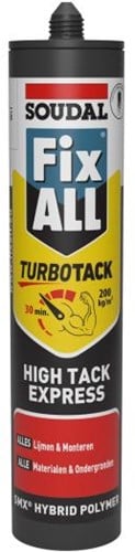 Soudal Fix All Turbo Tack/High Tack Express | Montagelijm handvast na slechts 30 minuten | Wit | 290 ml - 173019