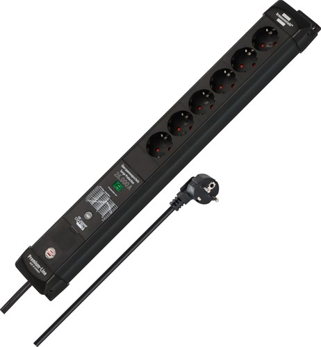 Brennenstuhl Premium-Line WiFi contactdoosstrook | overspanningsbeveiliging | 6-voudig | 1,8m | zwart | H05VV-F 3G1,5 | 26,000A - 1951160611