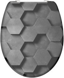 Schutte Duroplast WC-bril GREY HEXAGONS met soft-close en quick-release
 - 82392 82392