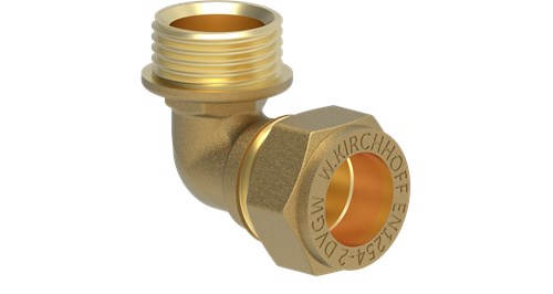 Kirchhoff messing overgangshoek 90°, blank, 18 mm x 1/2"ag, klemkoppeling voor koperen buis - 989452317