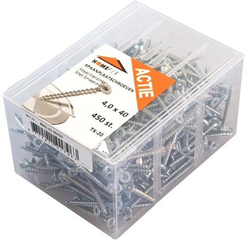Homefix Actie Spaanplaatschroef Vz Pk +Snijpunt Torx TX20 4.0X40 | 450 stuks - 8901.01.00420
