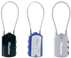 Masterlock 30mm address tag padlock - zinc body - 15cm steel cable with vinyl cov - 4684EURD