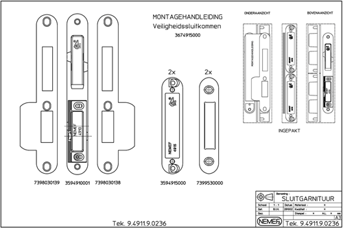 Nemef VPM 4911/12 Sluitgarnituur | set bestaande uit sluitkom VS 4910 | sluitplaat VPM 4910 | 2 stuks bijzetsluitkom VS 4915 | DR 1+2+3+4 - 9491190246-2