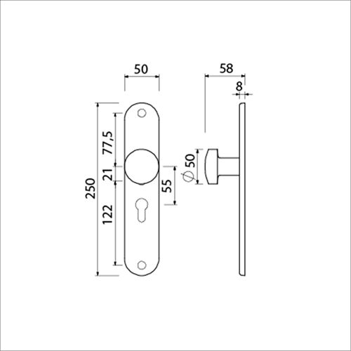 AMI Knop 169/50 Vast Langschild 250/50/8/1 Profielcilinder 55 R6,5 F1 - 323984-2