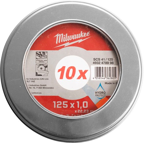Milwaukee Cut.W Pro+ SCS 41 125 x 1.0 mm MetalBox - 10 pcs Doorslijpschijf metaal PRO+ SCS41 125 x 1 mm dun 10 stuks in metal box - 4932478998