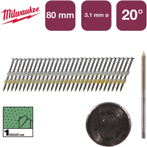 Milwaukee Accessoires Nagels ronde kop 20° 80mm/RS/B/SC1 | 1.750 stuks - 4932492589