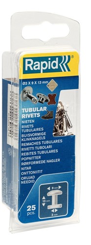 Rapid Buisvormige klinknagels Ø9 x 13 mm, 25 stuks + aambeeld - 5000416 - 5000416