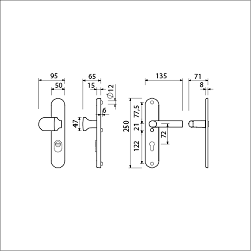AMI Veiligheidsbeslag 250/50/15 Kt 72 Knop 145 Deurkruk 369 Profielcilinder 72 F1 Deurdikte 38/42 Mm - 656331-2