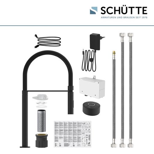 Schutte AQUADOT Digitale keukenkraan met smart control | Mat Zwart/Zwart | Met soft-touch slang – 99566-3