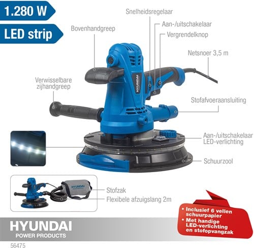 Hyundai Muur- / Planfondschuurmachine | 1280 W |  225 mm - 56475-2