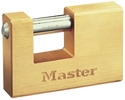 Masterlock 76mm wide x 18mm thick - 24mm hardened steel shackle, 11mm diam. - hor - 607EURD