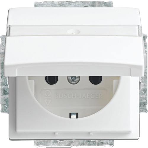 Busch-Jaeger Balance Contactdoos | Inbouw | 1-voudig | Randaarde | Met Klep | Polarwit - 66.054.44