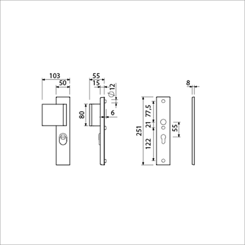 AMI Veiligheidsbeslag 251/50/15 Kt55 Deurdikte 90/80 Li ,Zonder Deurkruk Profielcilinder 55 F1 Deurdikte 38/42 Mm - 891420-2