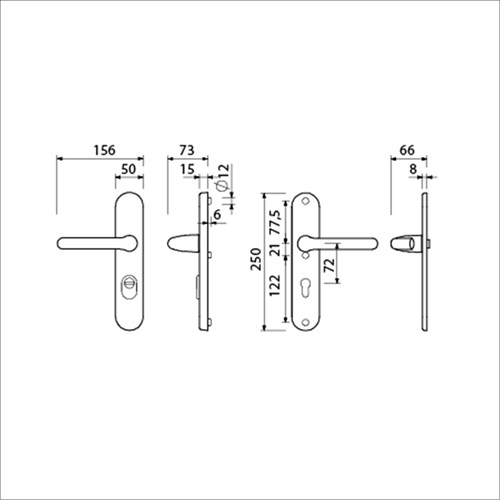 AMI Veiligheidsbeslag 386 Rotaveer 250/50/15 Kt72 /Profielcilinder 72 F1 Deurdikte 38/42 Mm. - 656711-2