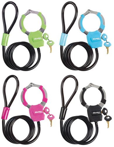 Masterlock Keyed braided steel cable 1 m x Æ 8 mm w/4 keysvinyl cover - colours - 8275EURDPRO