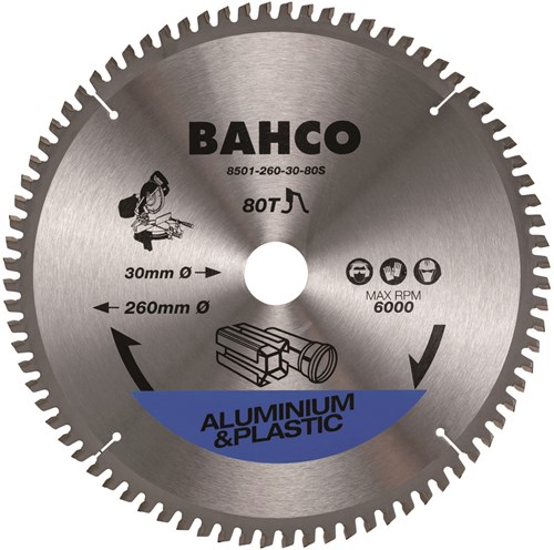 Bahco Cirkelzaagblad | hardmetaal tanden | voor verstekzagen in aluminium en kunststof | 80 TPI | 260 mm - 8501-260-30-80S