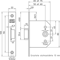 Nemef_YALE 55 Loopslot | DM50mm | krukgat 8mm | voorplaat staal verzinkt 22x133mm rechthoekig | zamac verzinkte dagschoot | DR 1+2+3+4 - 9005500535-2